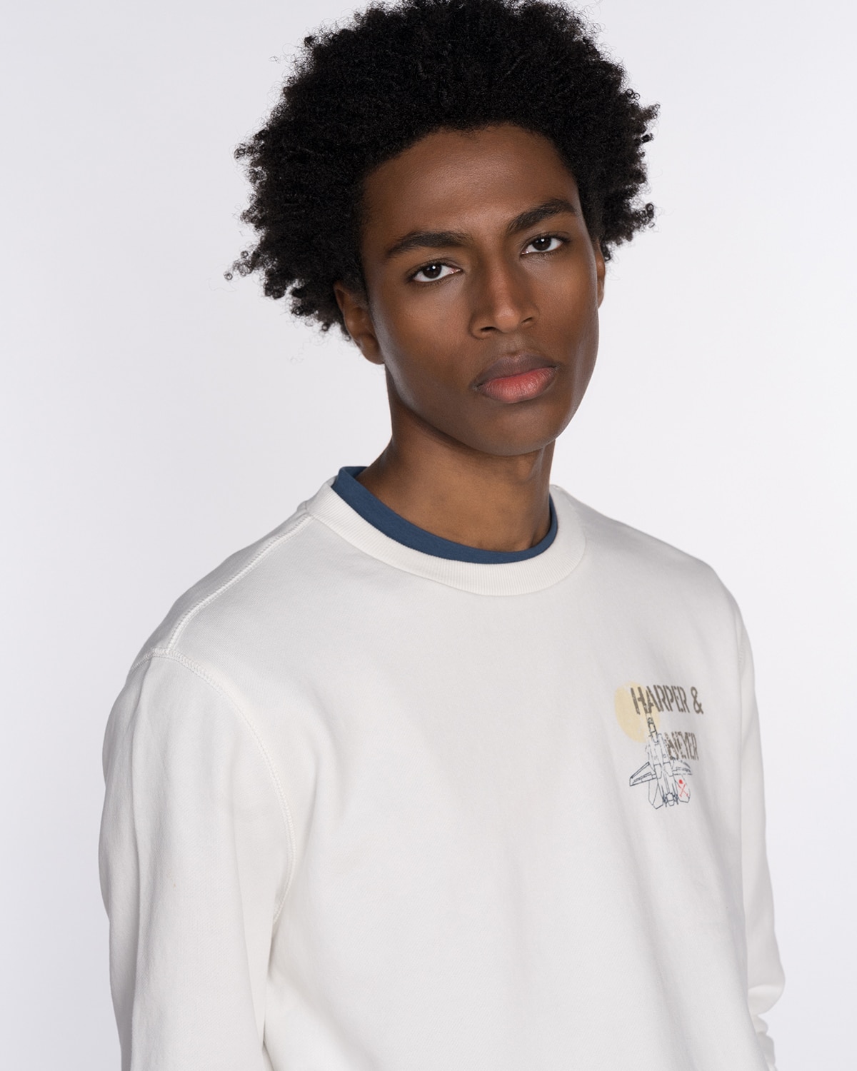 Sudadera de hombre sin capucha con estampado grande - Harper & Neyer - Blanco Blanco-4