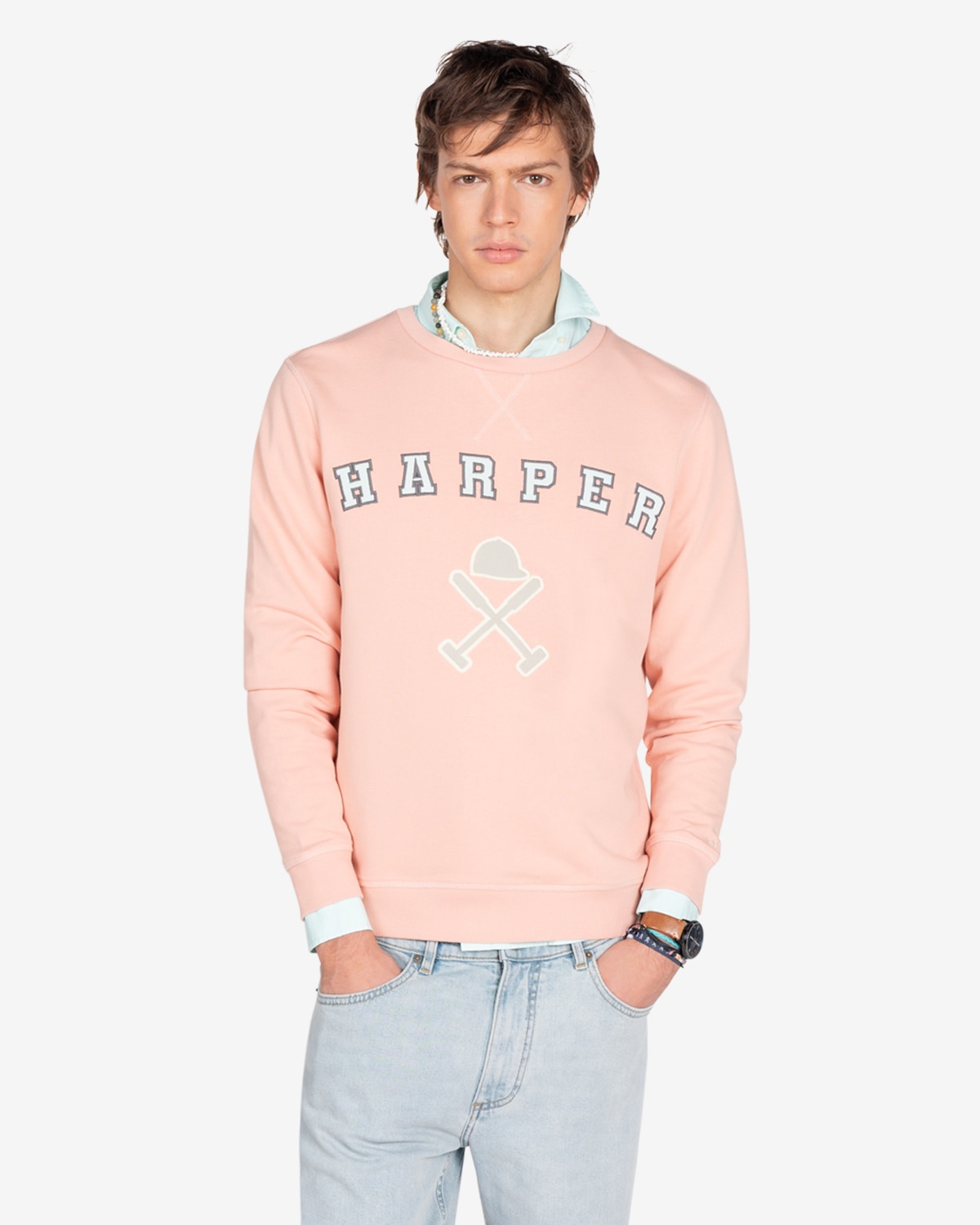 Imagen 0 de Sudadera de hombre sin capucha con dibujo frontal Rosa