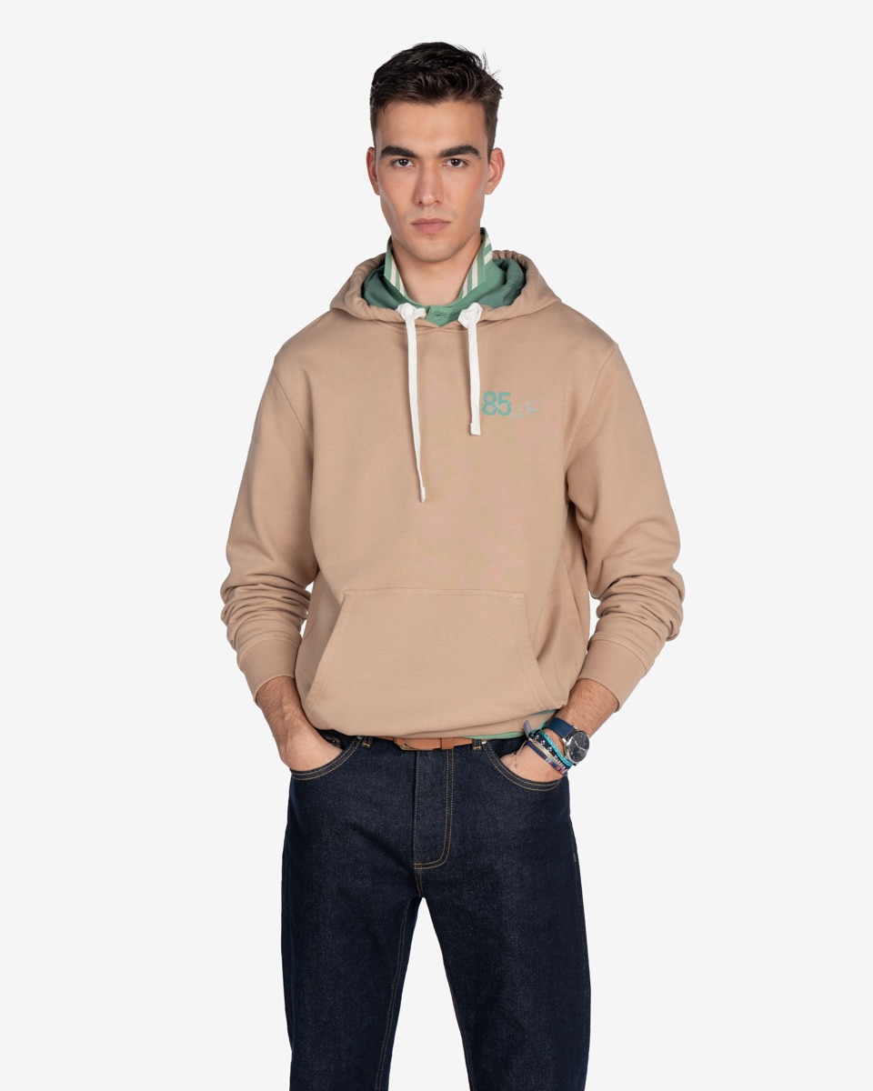 Imagen 0 de Sudadera de hombre con capucha con estampado grande Beige