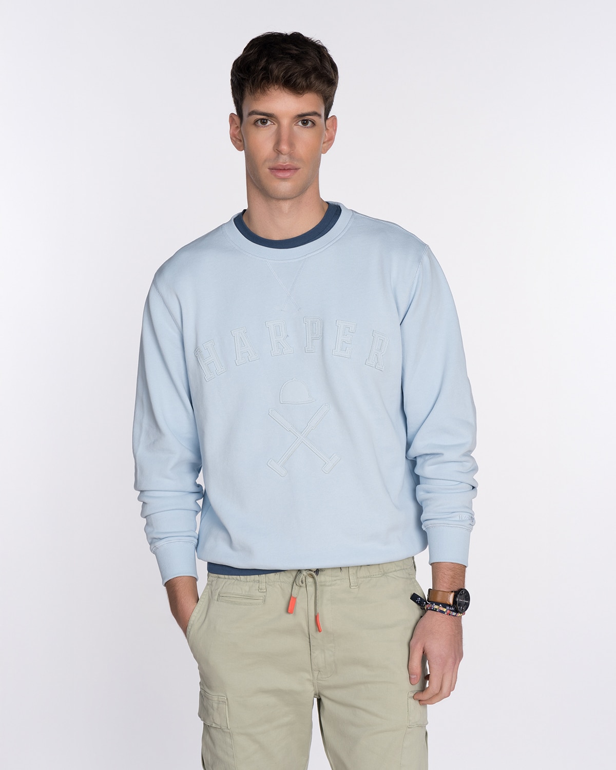 Imagen 0 de Sudadera de hombre con cuello redondo con dibujo frontal Gris claro