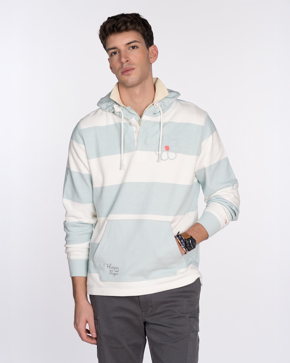 Imagen 0 de Sudadera de hombre con capucha de rayas Turquesa