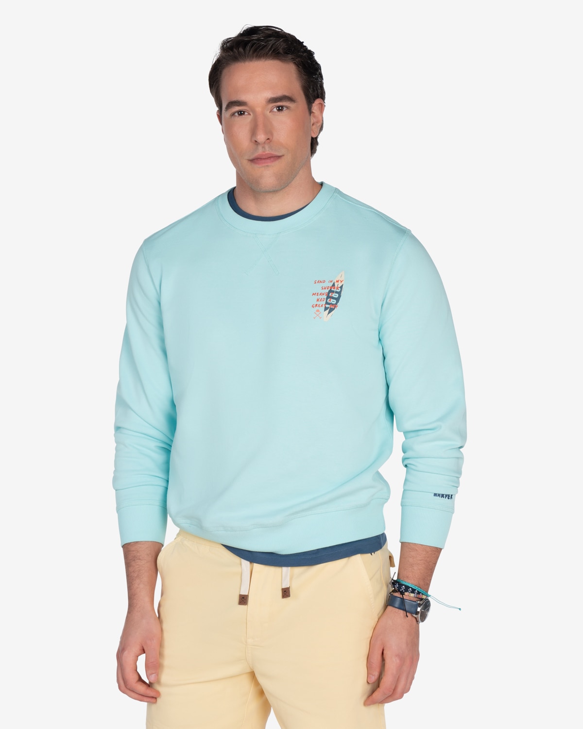 Imagen 0 de Sudadera de hombre con cuello redondo con estampado grande Azul celeste