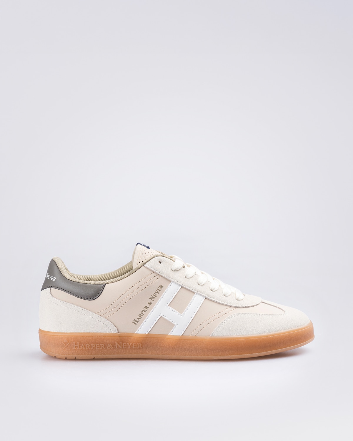 Zapatillas de piel de hombre con punta redonda - Blanco Blanco-1