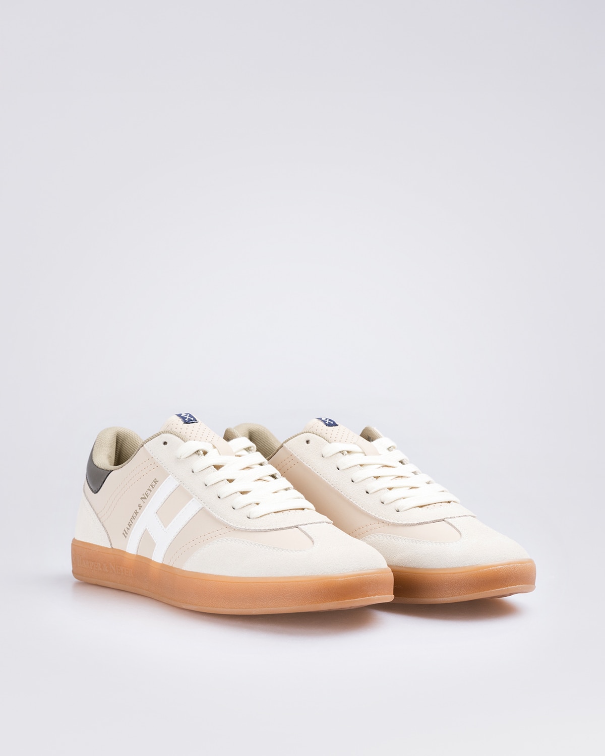 Zapatillas de piel de hombre con punta redonda - Blanco Blanco-2