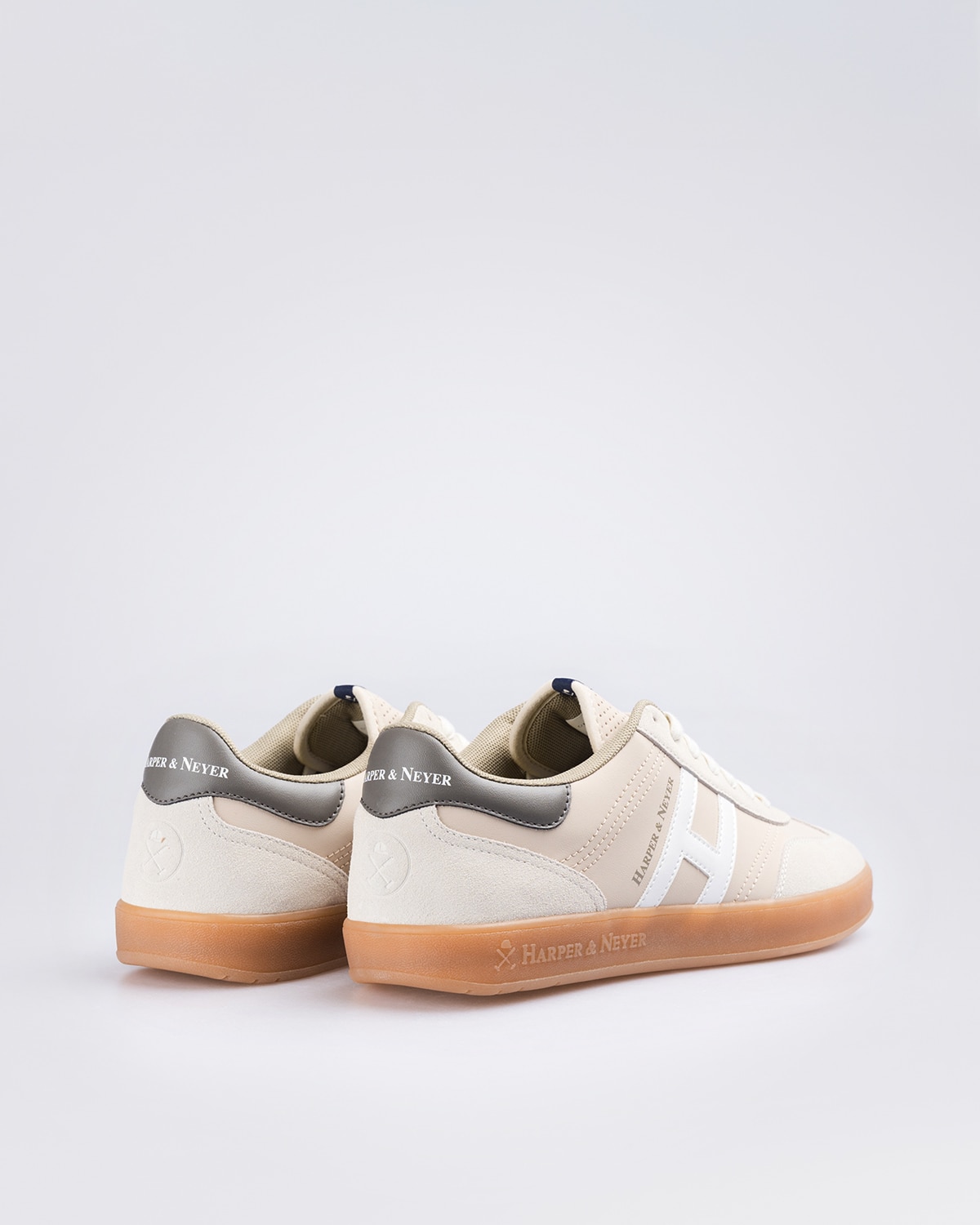 Zapatillas de piel de hombre con punta redonda - Blanco Blanco-3