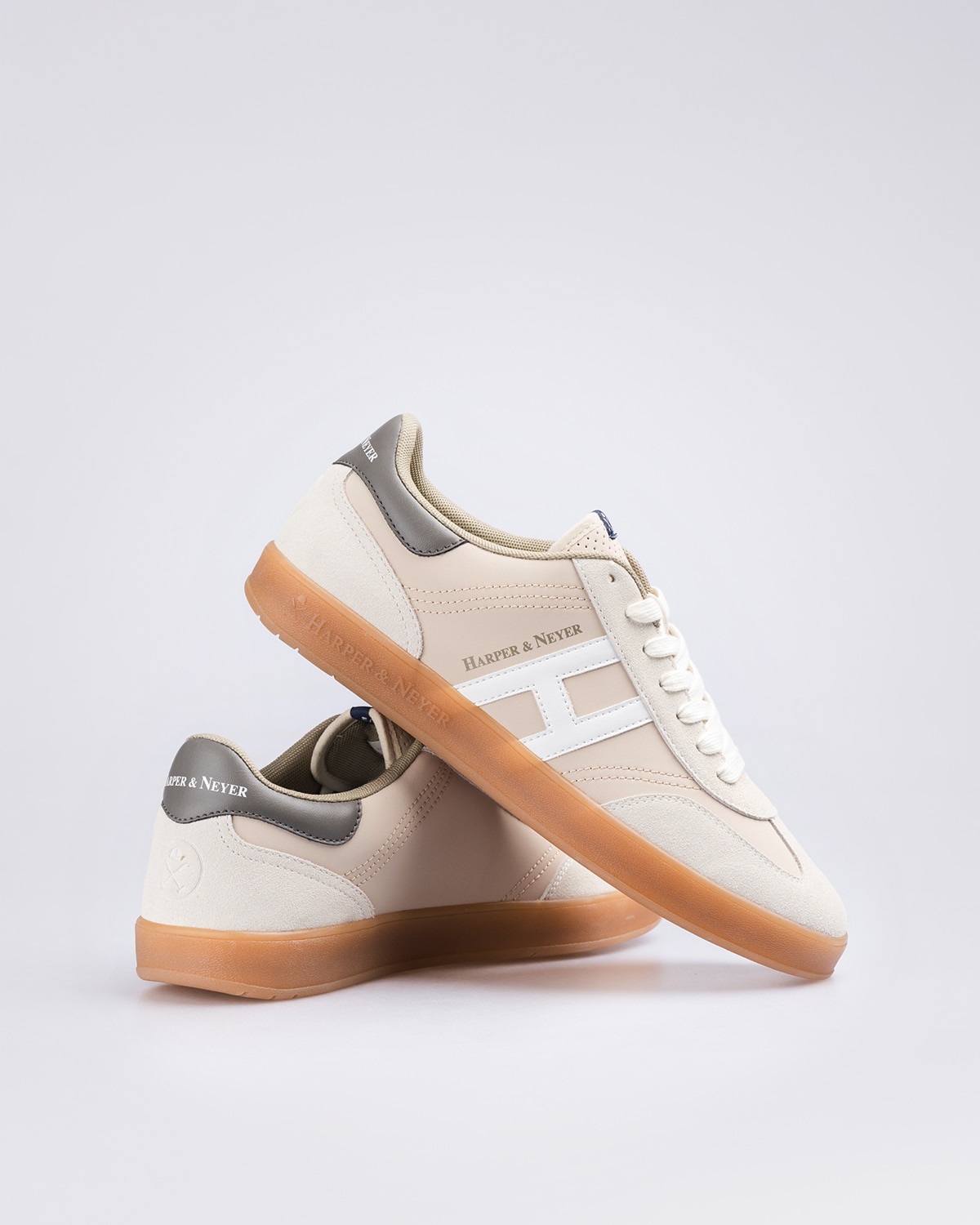 Zapatillas de piel de hombre con punta redonda - Blanco Blanco-4