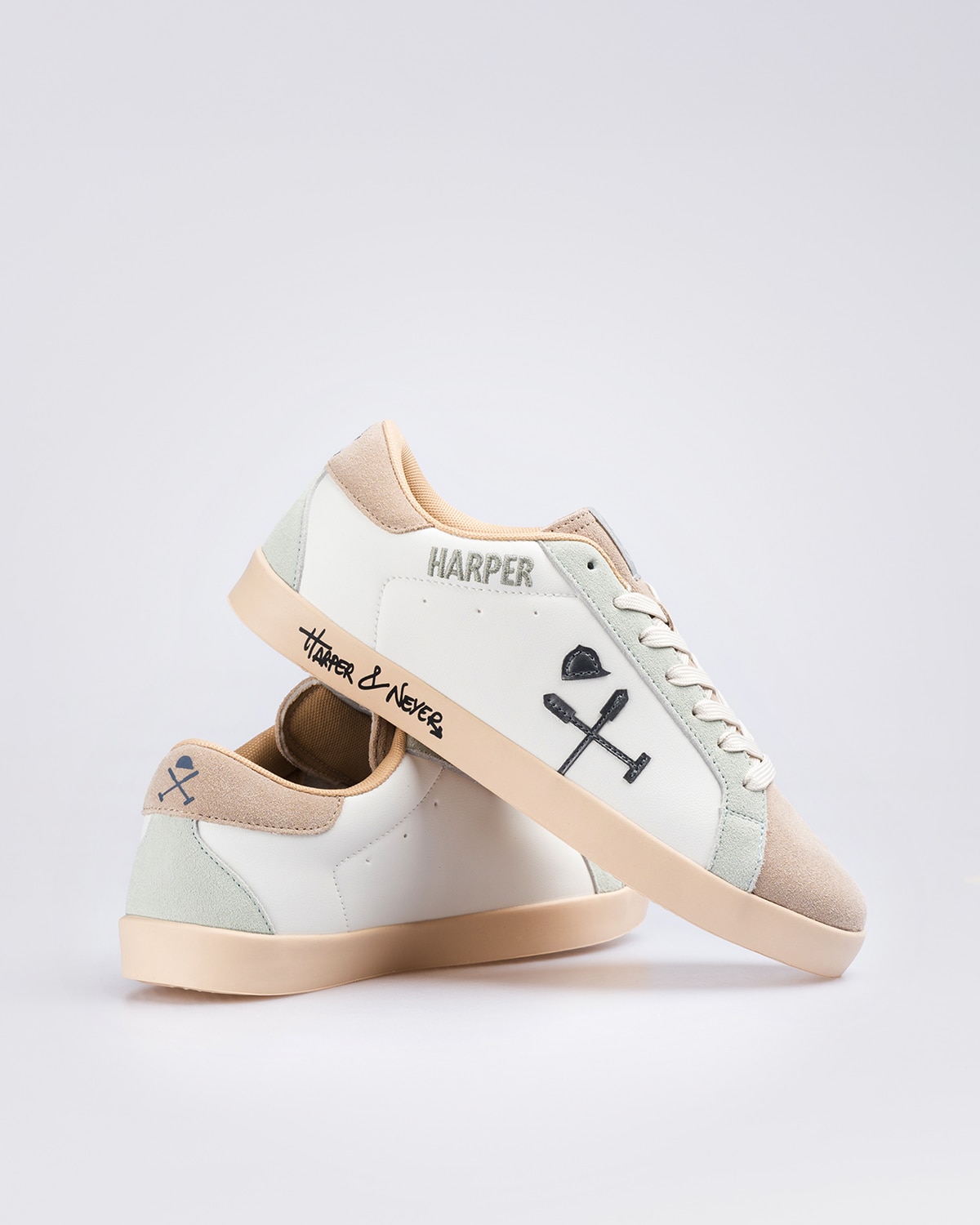Zapatillas de piel de hombre con punta redonda - Harper & Neyer - Blanco Blanco-4