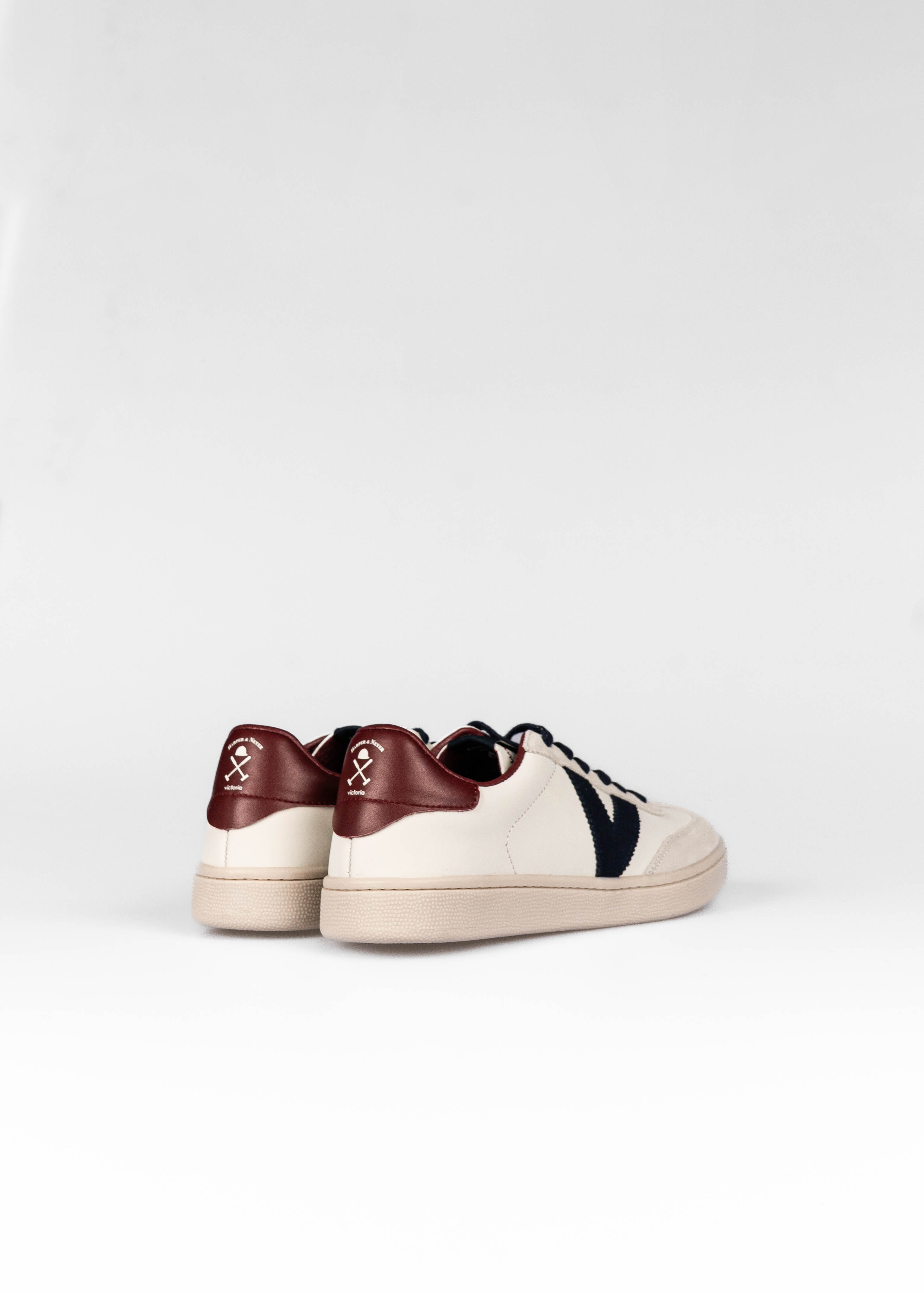 Zapatillas de piel de hombre con punta redonda - Harper & Neyer - Blanco / Burdeos Blanco / Burdeos-2
