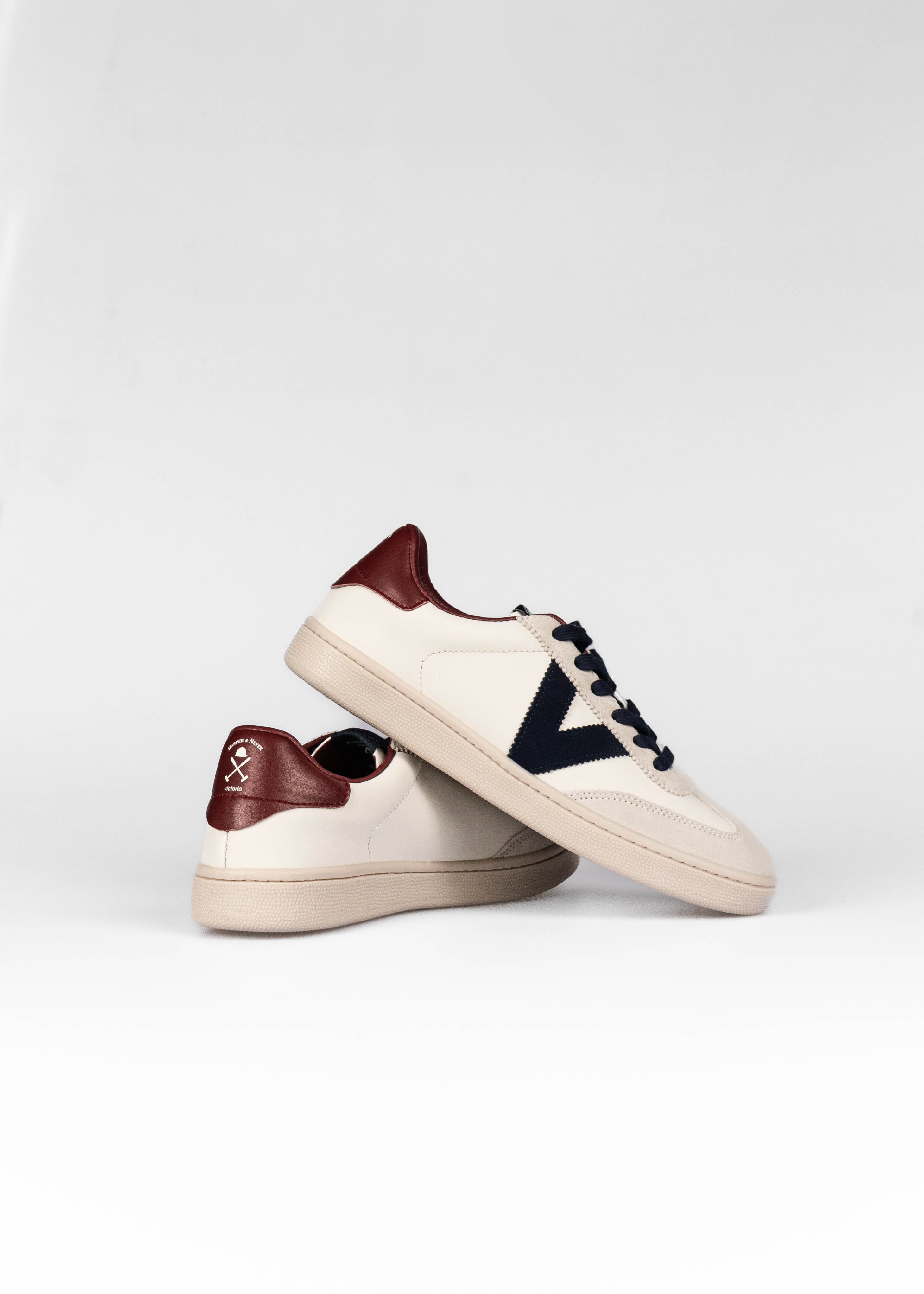Zapatillas de piel de hombre con punta redonda - Harper & Neyer - Blanco / Burdeos Blanco / Burdeos-4
