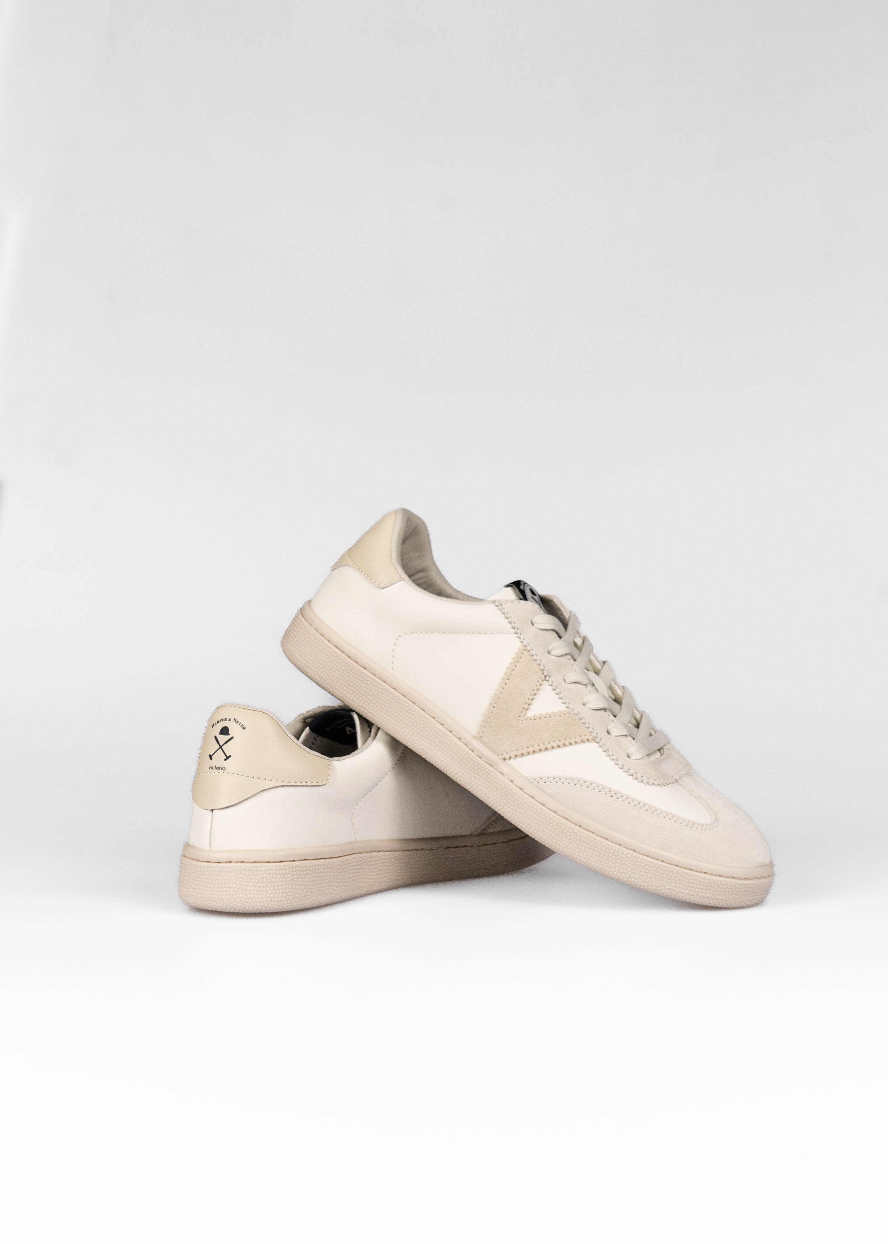 Zapatillas de piel de hombre con punta redonda - Harper & Neyer - Beige / Blanco Beige / Blanco-4
