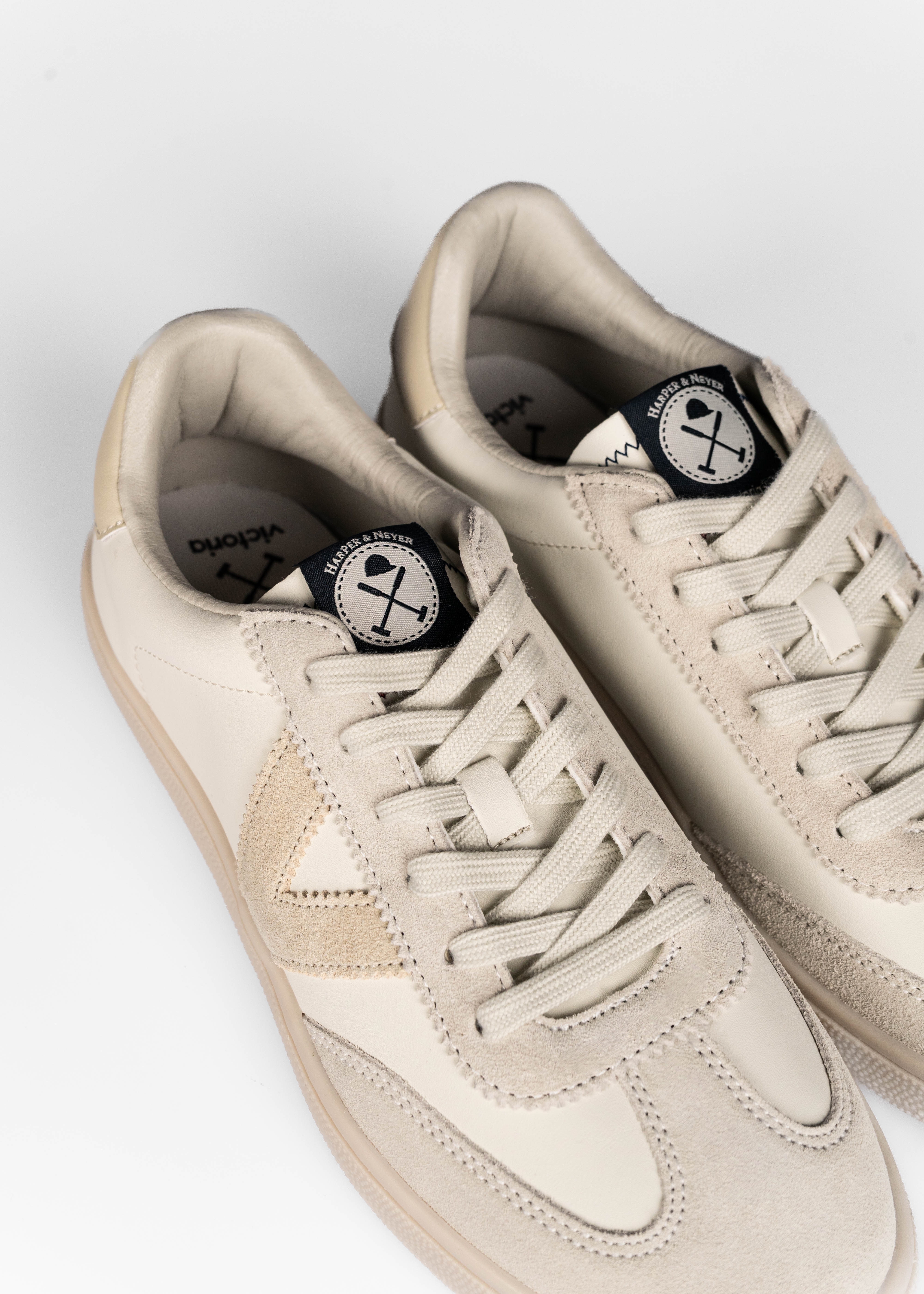 Zapatillas de piel de hombre con punta redonda - Harper & Neyer - Beige / Blanco Beige / Blanco-5