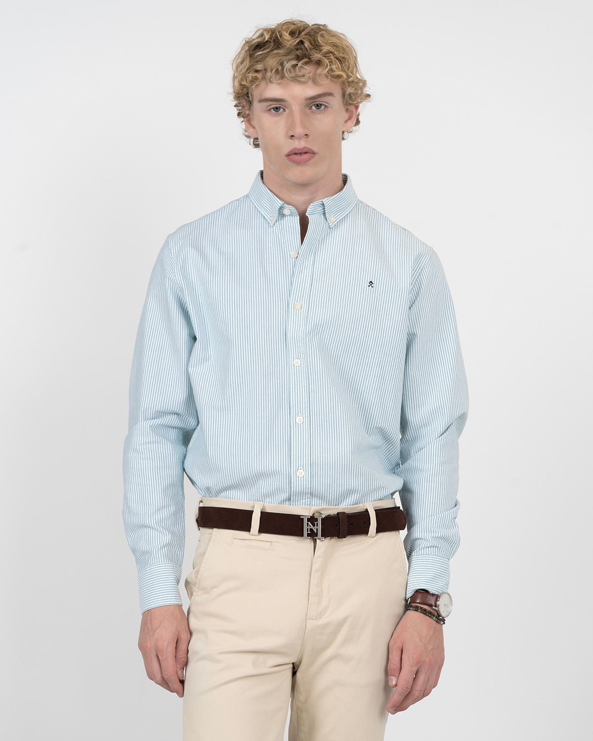Imagen 1 de Camisa mediterraneo de algodón a rayas - Harper & Neyer - Verde oscuro Verde oscuro