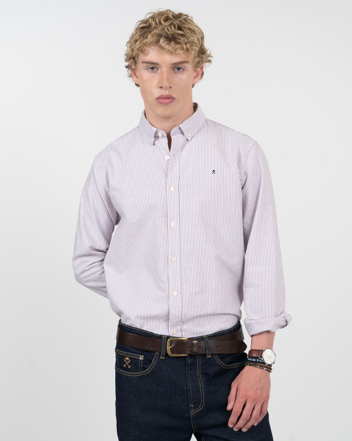 Imagen 1 de Camisa mediterraneo de algodón a rayas Burdeos