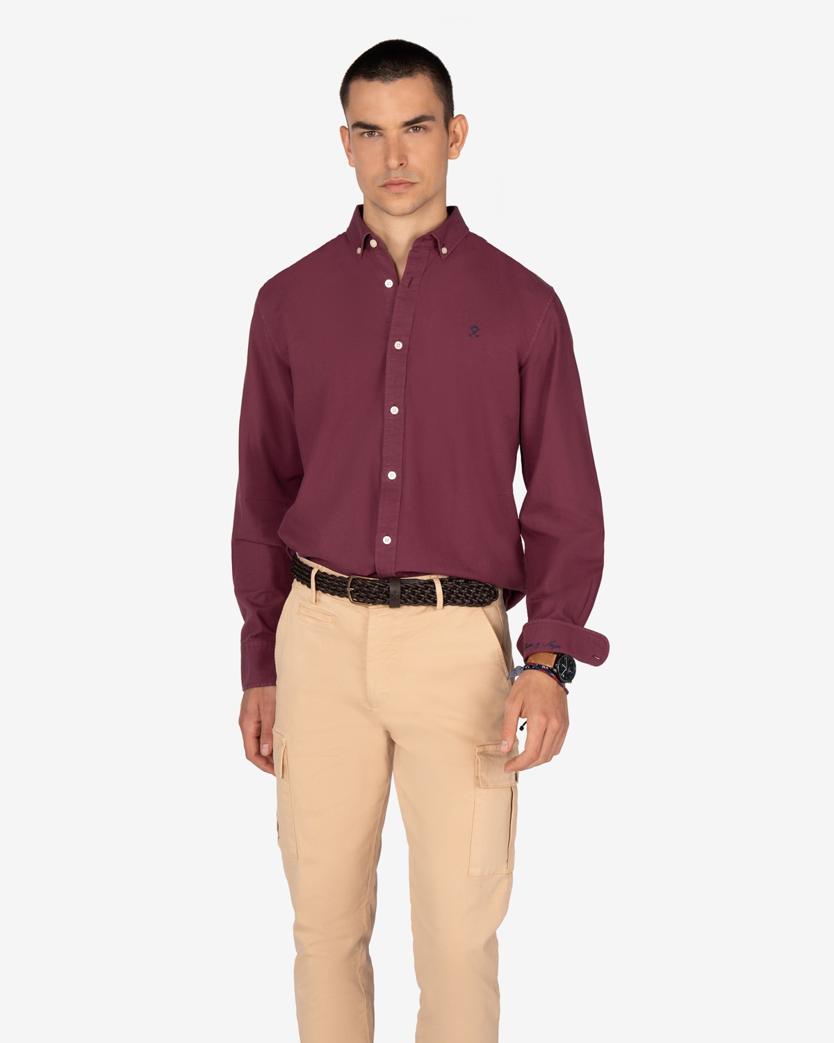 Camisa de hombre manga larga lisa algodón - Harper & Neyer - Burdeos Burdeos-1