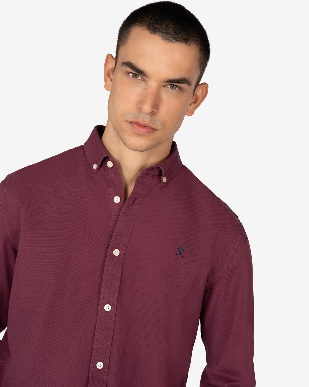 Camisa de hombre manga larga lisa algodón - Harper & Neyer - Burdeos Burdeos-3
