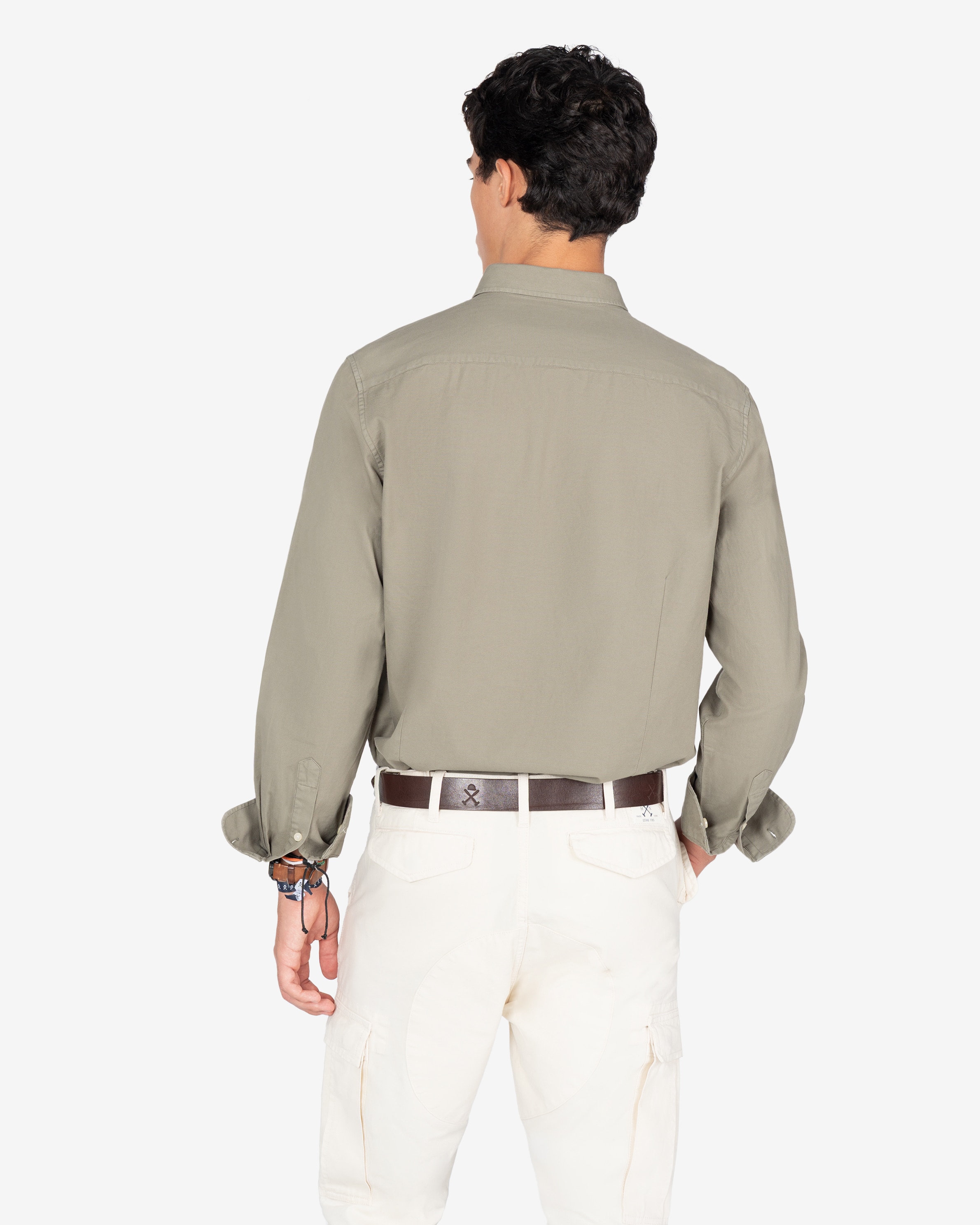 Camisa de hombre manga larga lisa algodón - Harper & Neyer - Verde Verde-2