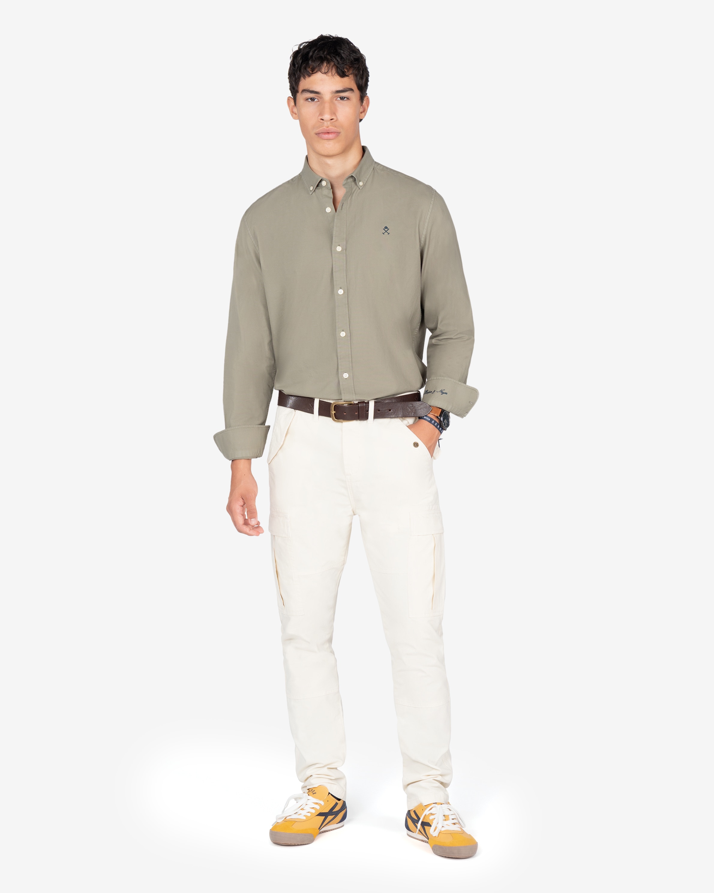 Camisa de hombre manga larga lisa algodón - Harper & Neyer - Verde Verde-3