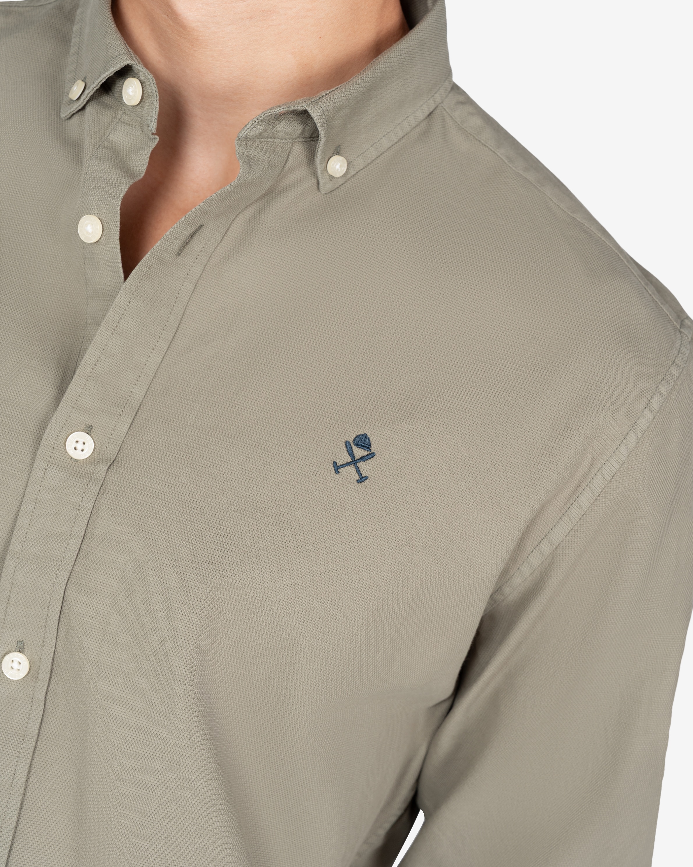 Camisa de hombre manga larga lisa algodón - Harper & Neyer - Verde Verde-4