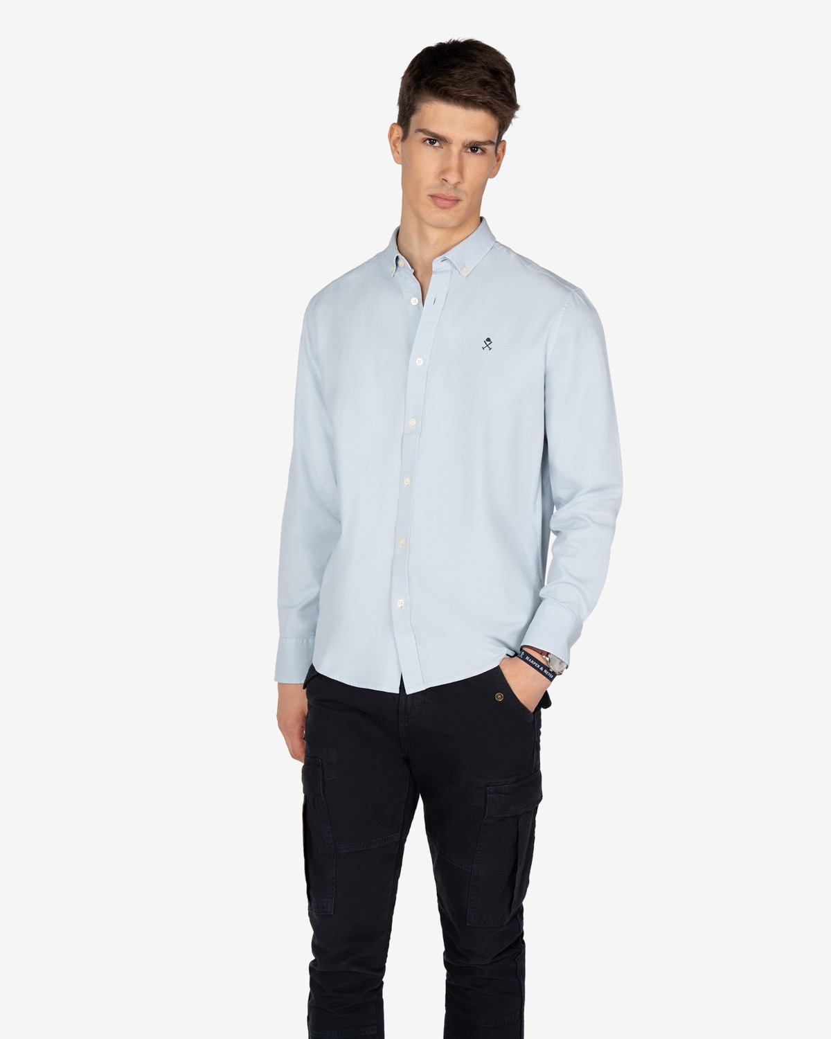 Camisa de hombre manga larga lisa algodón - Harper & Neyer - Azul claro Azul claro-1
