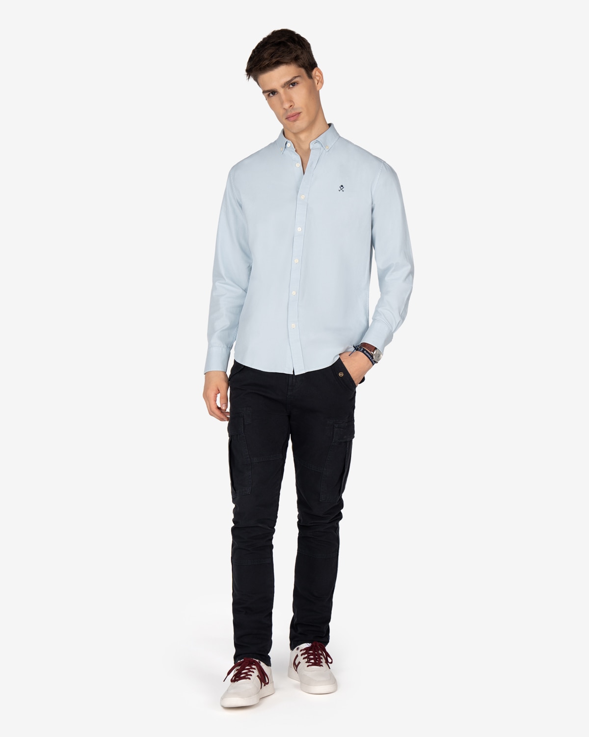 Camisa de hombre manga larga lisa algodón - Harper & Neyer - Azul claro Azul claro-3