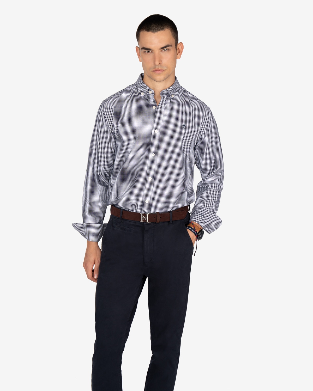 Imagen 1 de Camisa de hombre de cuadros vichy manga larga - Harper & Neyer - Azul marino Azul marino