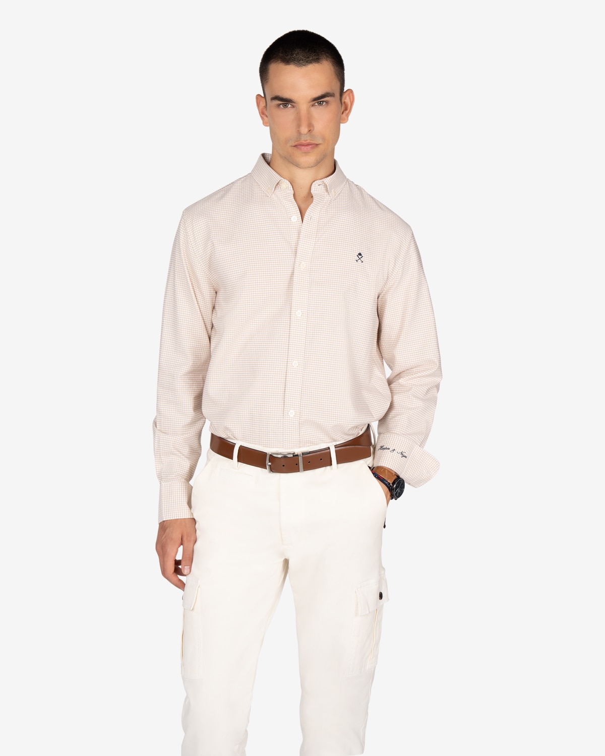 Imagen 1 de Camisa de hombre de cuadros vichy manga larga - Harper & Neyer - Crudo Crudo