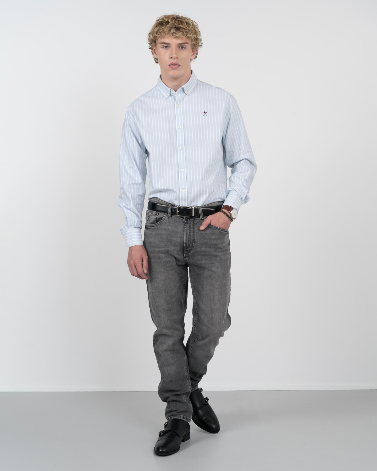 Camisa shoreline elite de algodón a rayas anchas - Harper & Neyer - Azul claro Azul claro-3