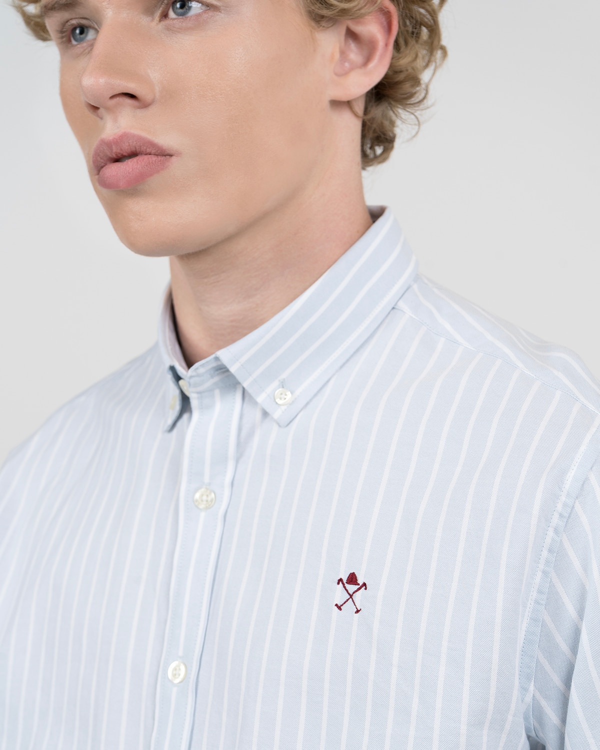 Camisa shoreline elite de algodón a rayas anchas - Harper & Neyer - Azul claro Azul claro-4