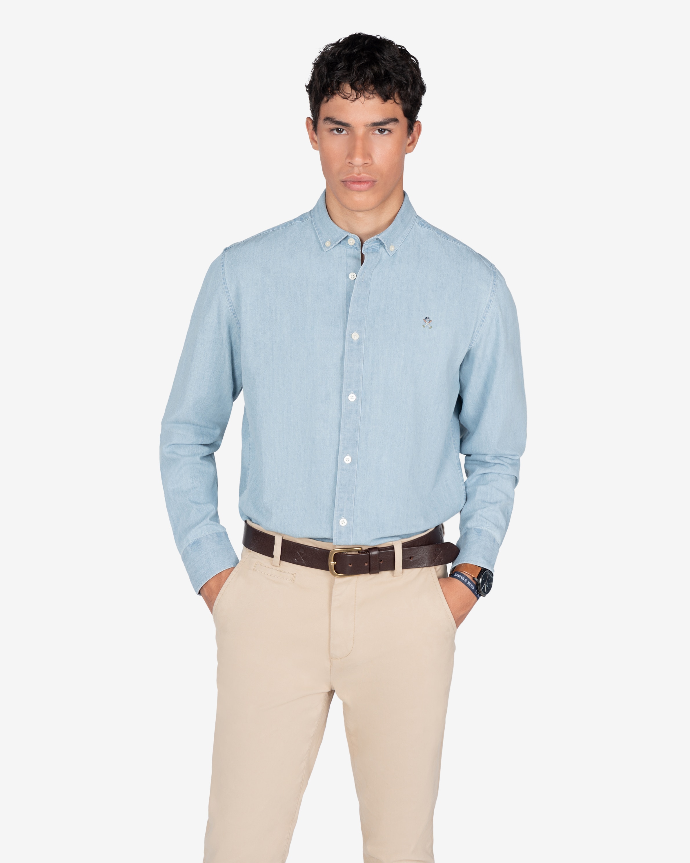 Camisa vaquera de hombre lisa - Harper & Neyer - Azul claro Azul claro-1