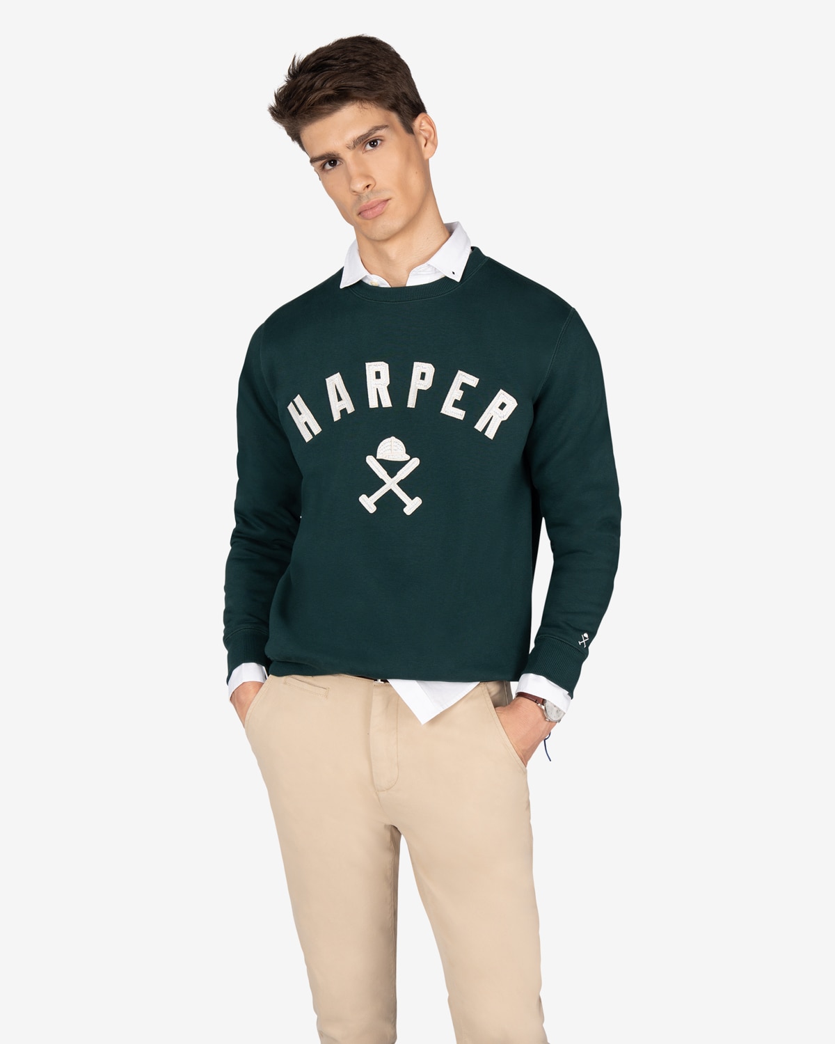 Sudadera de hombre con dibujo frontal algodón - Harper & Neyer - Verde oscuro Verde oscuro-1