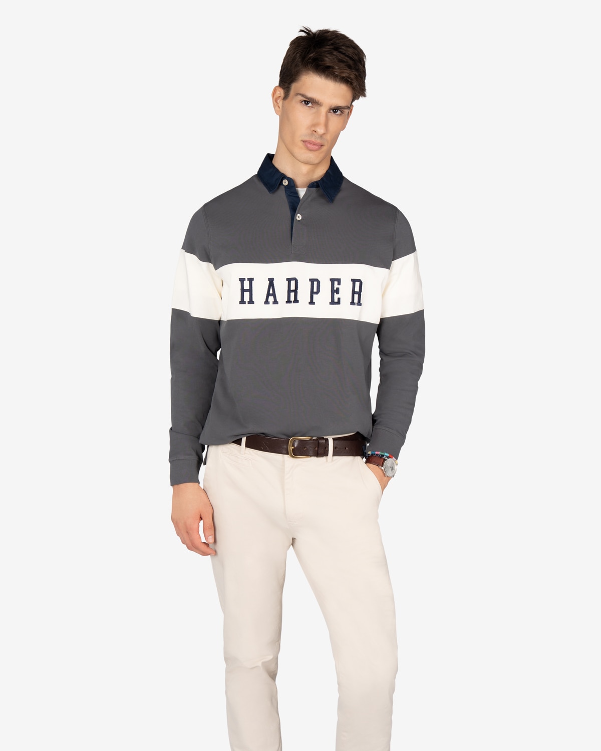 Imagen 1 de Polo de hombre de manga larga con dibujo frontal - Harper & Neyer - Gris Gris