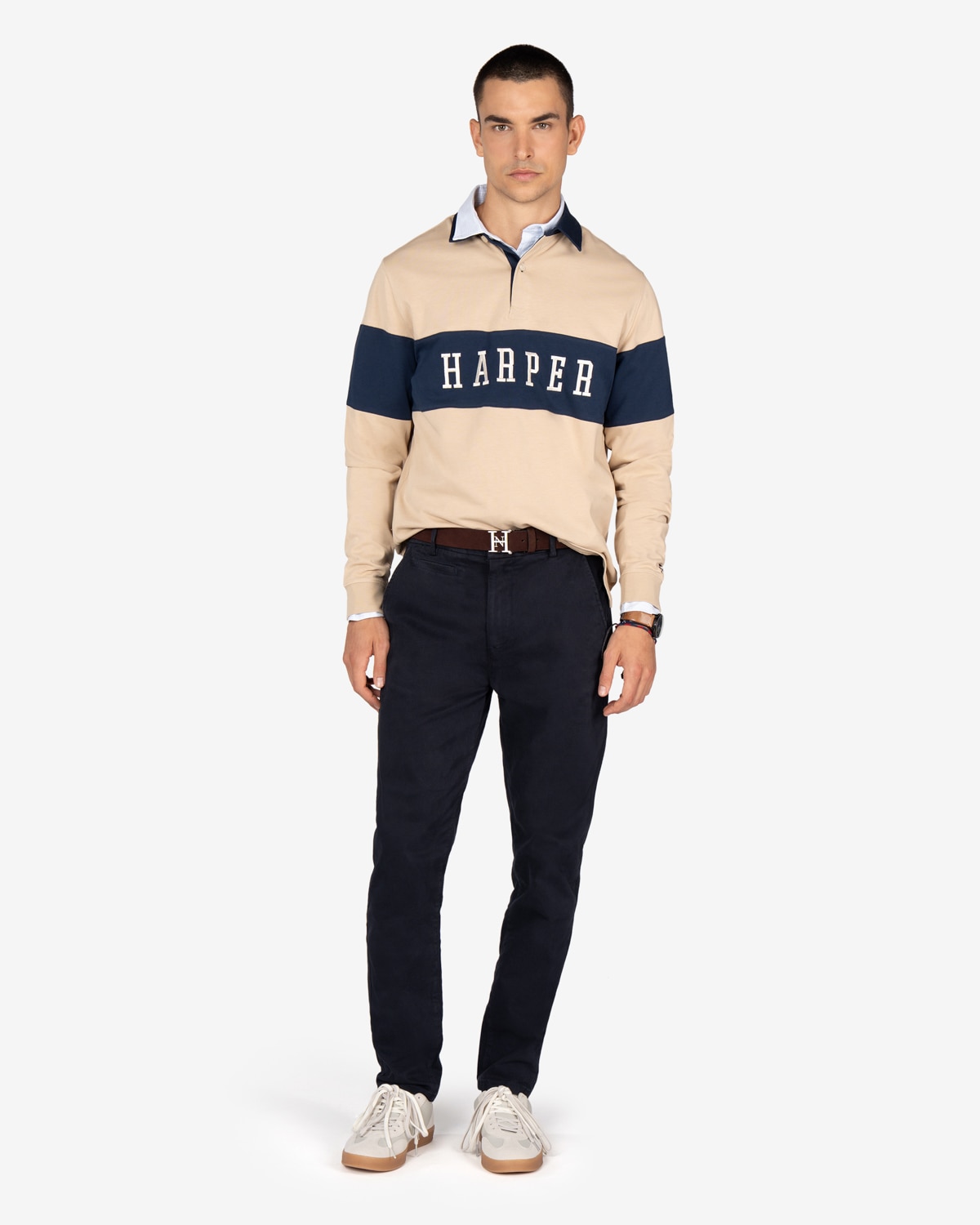 Imagen 3 de Polo de hombre de manga larga con dibujo frontal - Harper & Neyer - Beige Beige