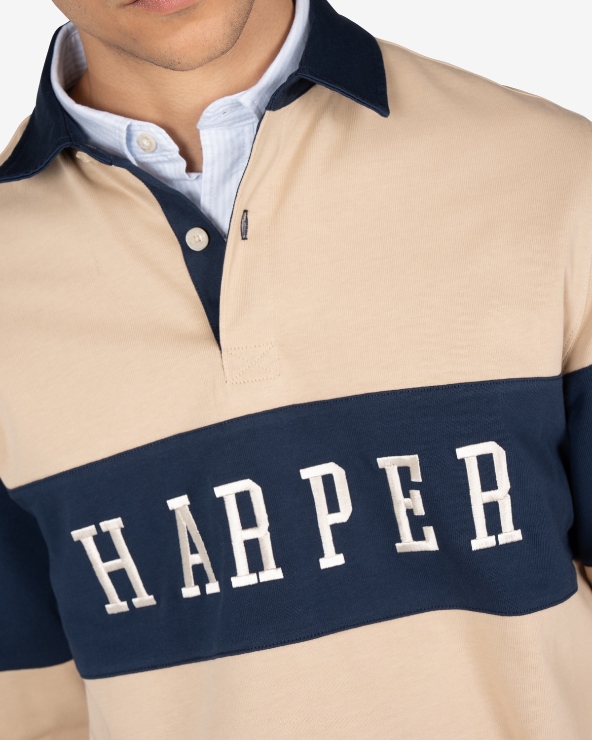 Imagen 4 de Polo de hombre de manga larga con dibujo frontal - Harper & Neyer - Beige Beige