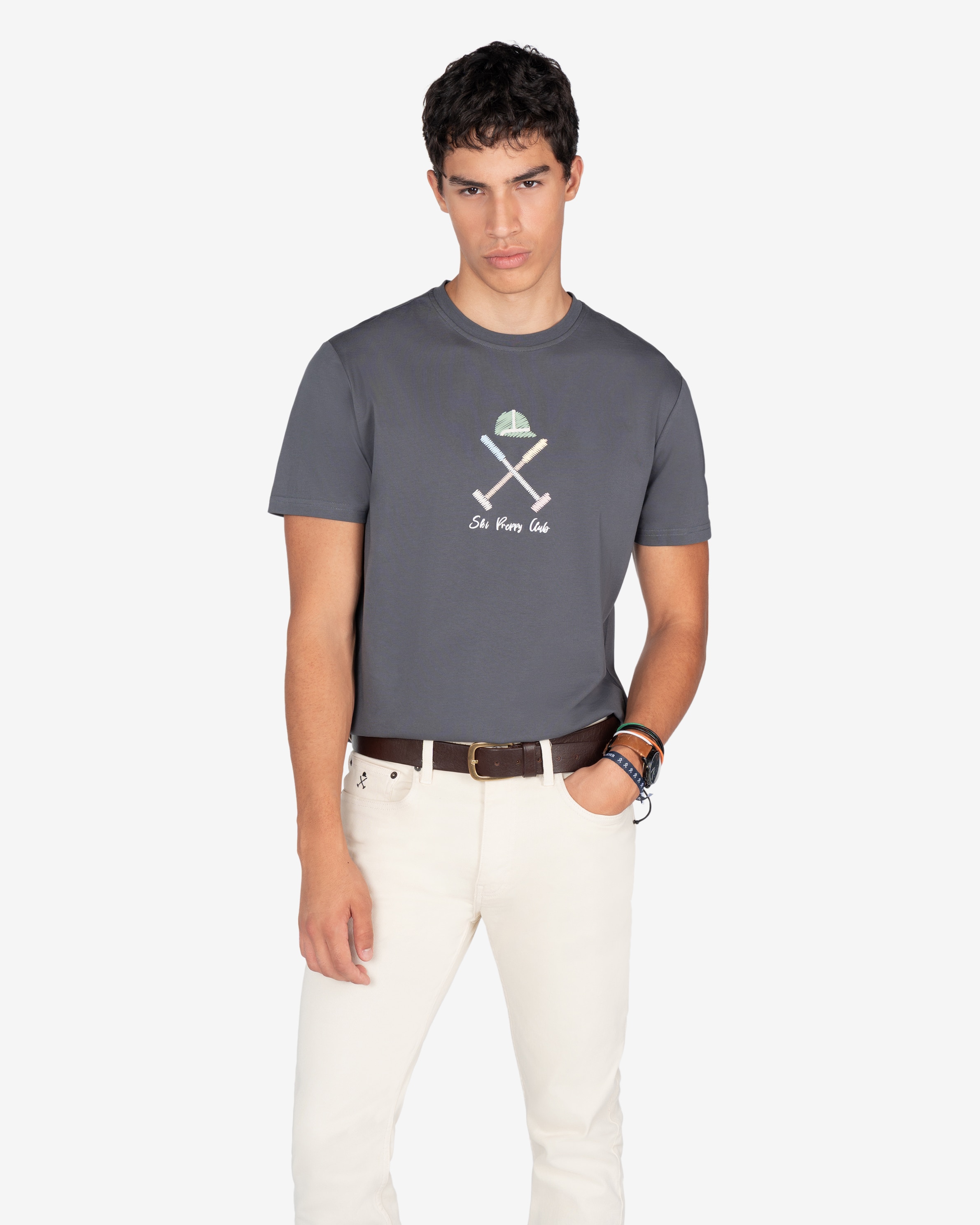 Camiseta de hombre de manga larga con dibujo frontal - Harper & Neyer - Gris Gris-1