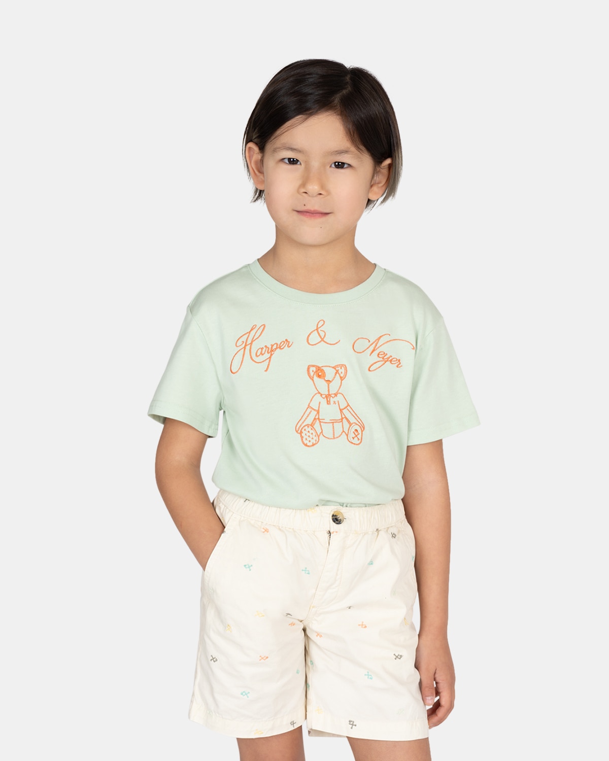 Camiseta de niño de manga corta con dibujo frontal - Harper & Neyer - Verde claro Verde claro-1