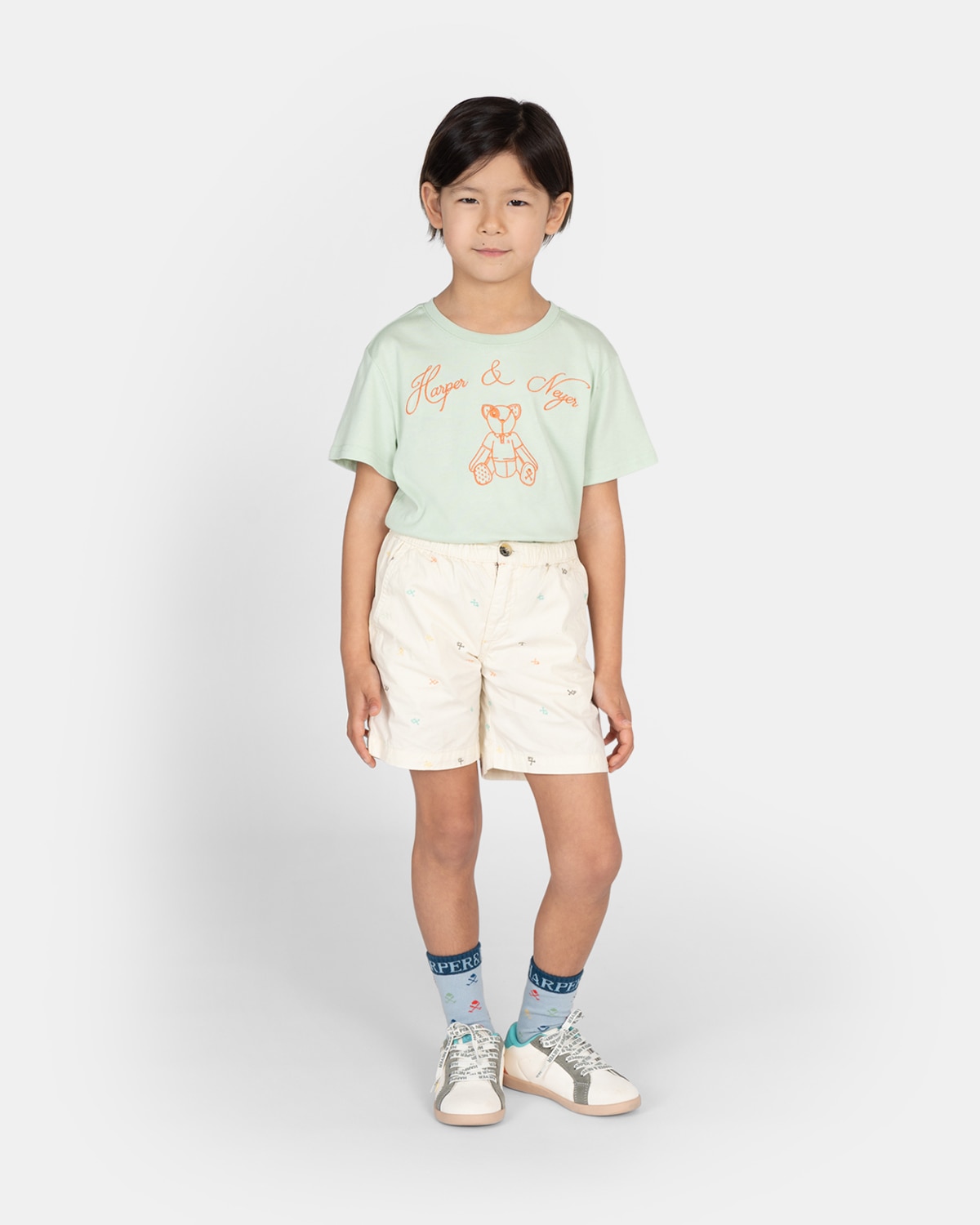 Camiseta de niño de manga corta con dibujo frontal - Harper & Neyer - Verde claro Verde claro-3