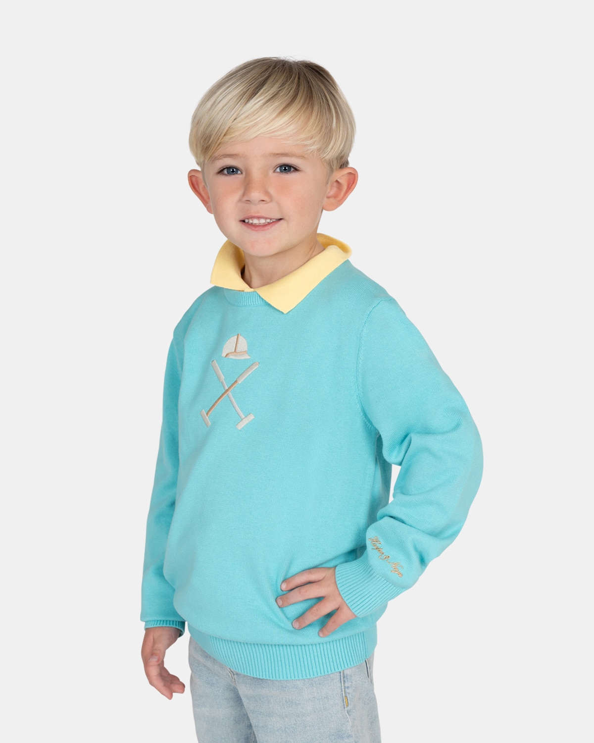 Imagen 0 de Jersey de niño con cuello redondo con dibujo frontal Verde Agua