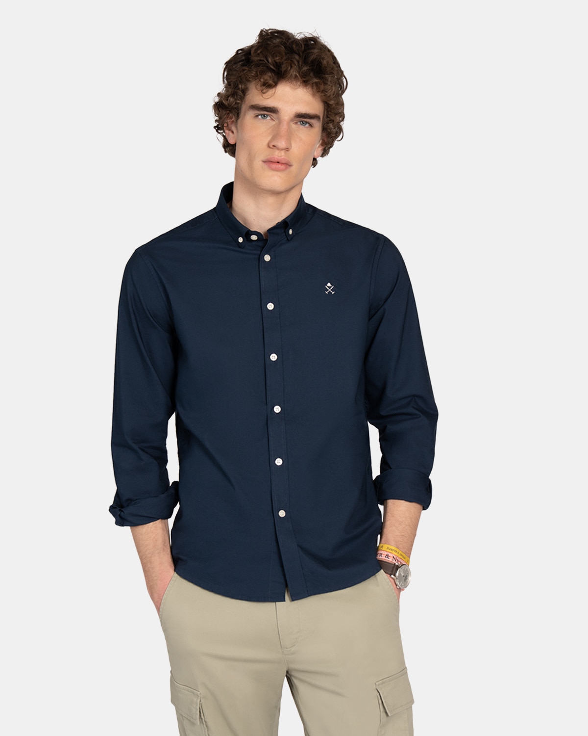 Camisa de hombre de algodón lisa - Harper & Neyer - Azul marino Azul marino-1