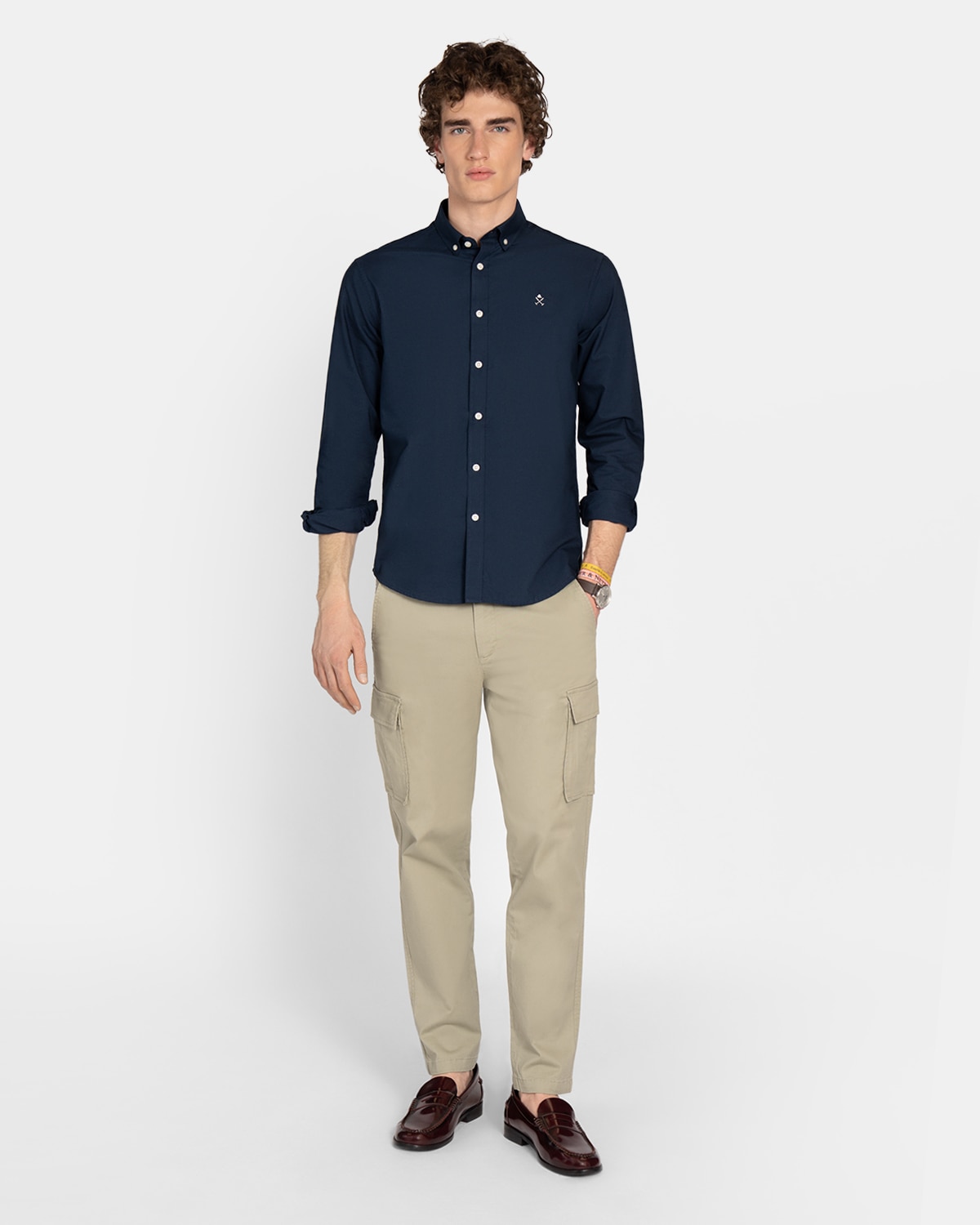 Camisa de hombre de algodón lisa - Harper & Neyer - Azul marino Azul marino-3