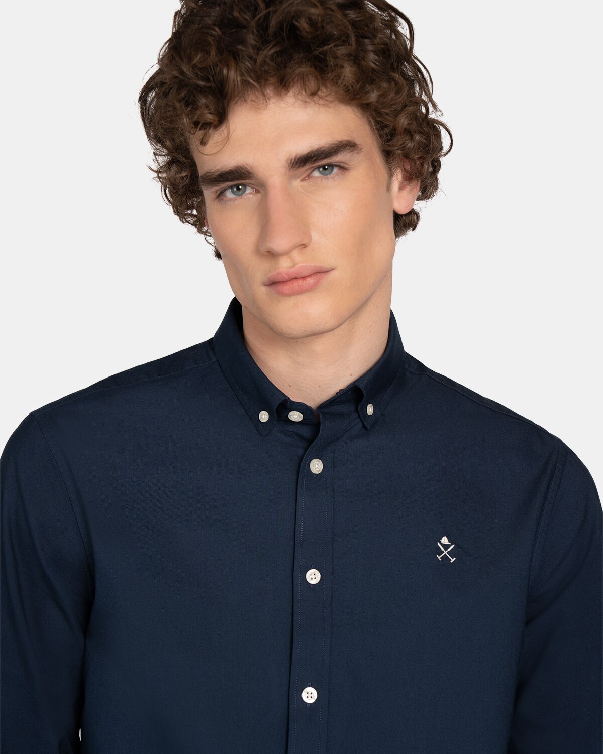 Camisa de hombre de algodón lisa - Harper & Neyer - Azul marino Azul marino-4
