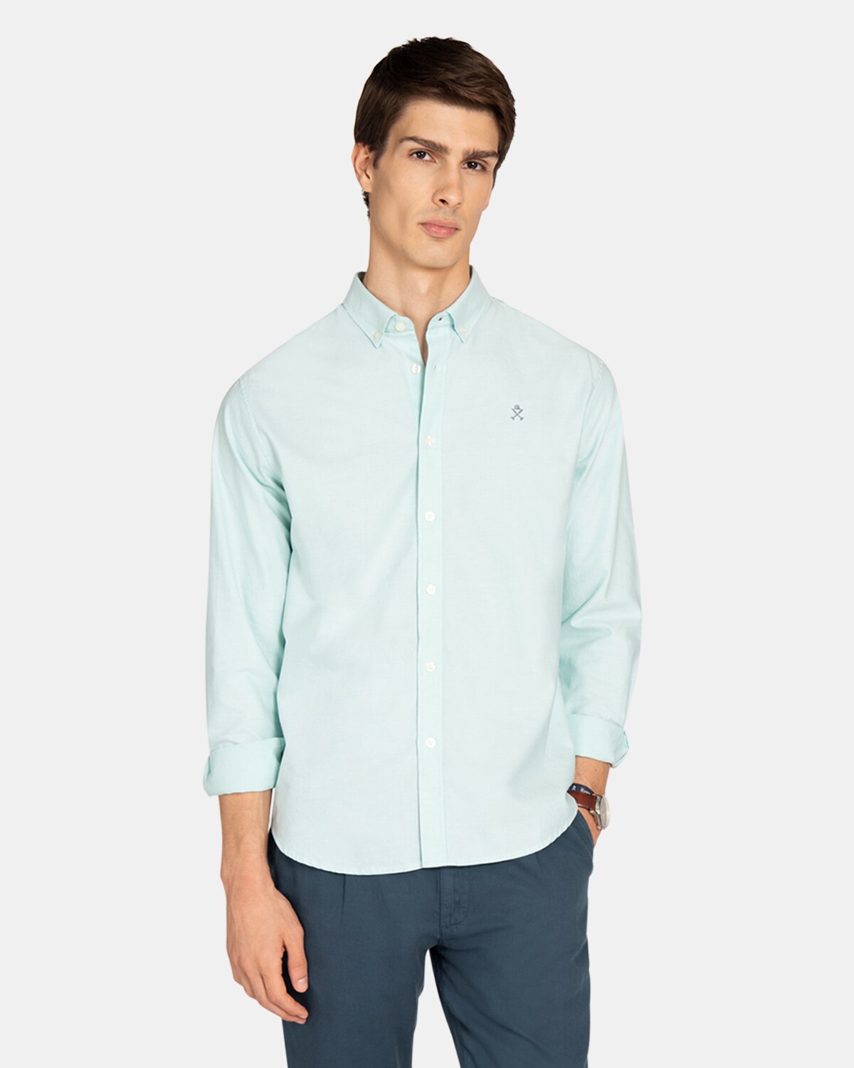 Camisa de hombre de algodón lisa - Harper & Neyer - Turquesa Turquesa-1