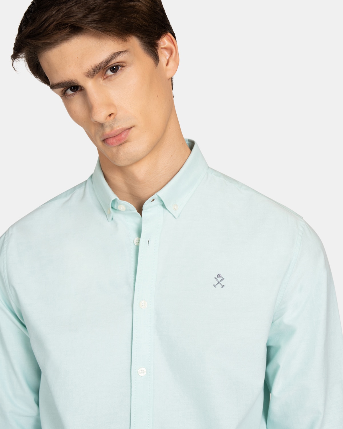 Camisa de hombre de algodón lisa - Harper & Neyer - Turquesa Turquesa-3