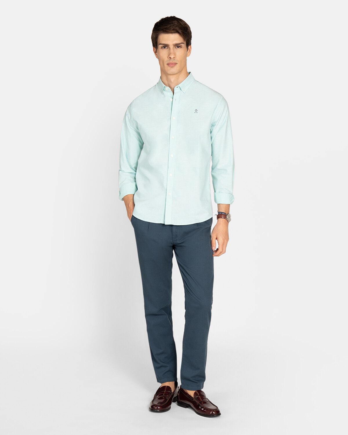 Camisa de hombre de algodón lisa - Harper & Neyer - Turquesa Turquesa-4