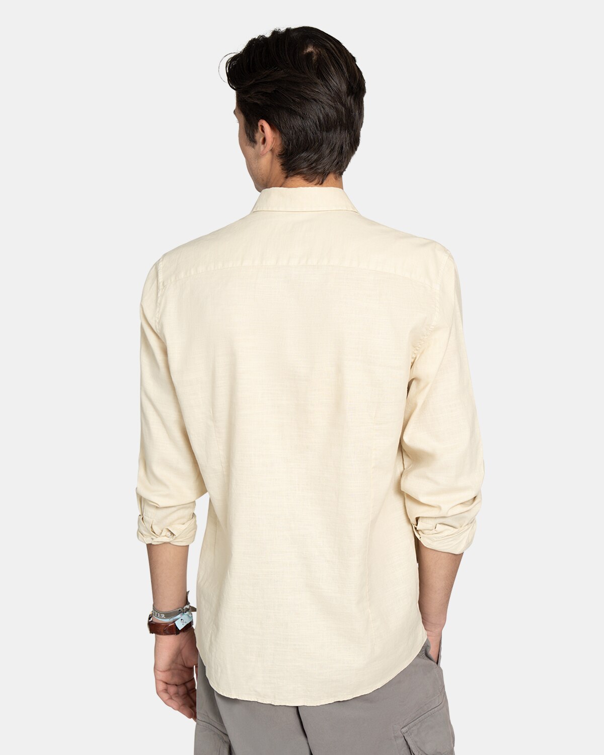 Camisa de hombre lisa de algodón - Harper & Neyer - Beige Beige-2