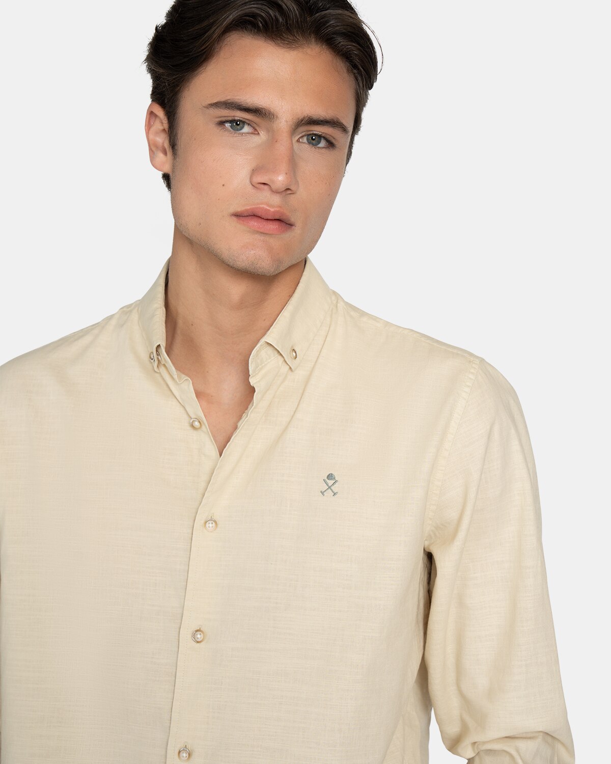 Camisa de hombre lisa de algodón - Harper & Neyer - Beige Beige-3