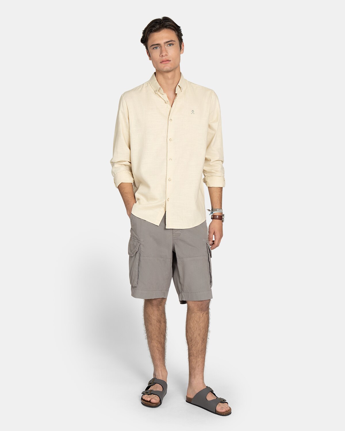 Camisa de hombre lisa de algodón - Harper & Neyer - Beige Beige-4