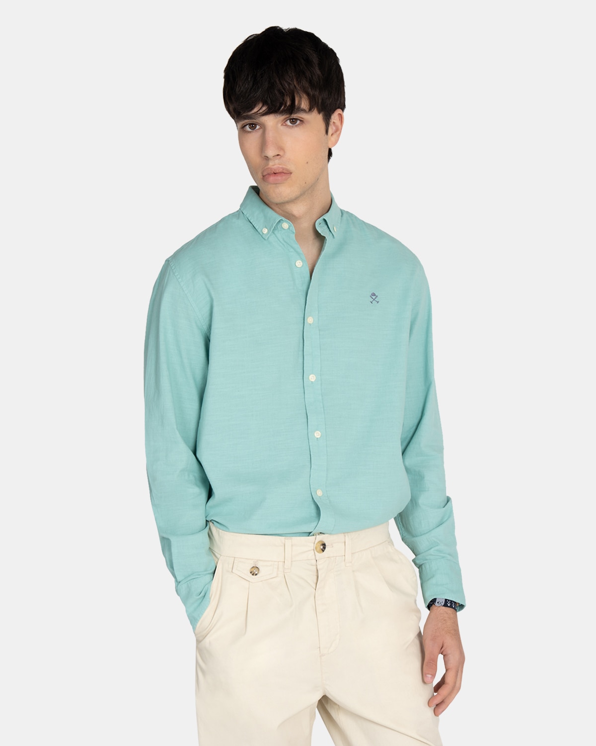 Camisa de lino de hombre lisa - Harper & Neyer - Verde Verde-1