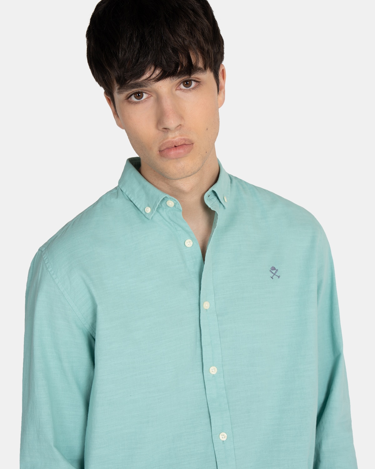 Camisa de lino de hombre lisa - Harper & Neyer - Verde Verde-3