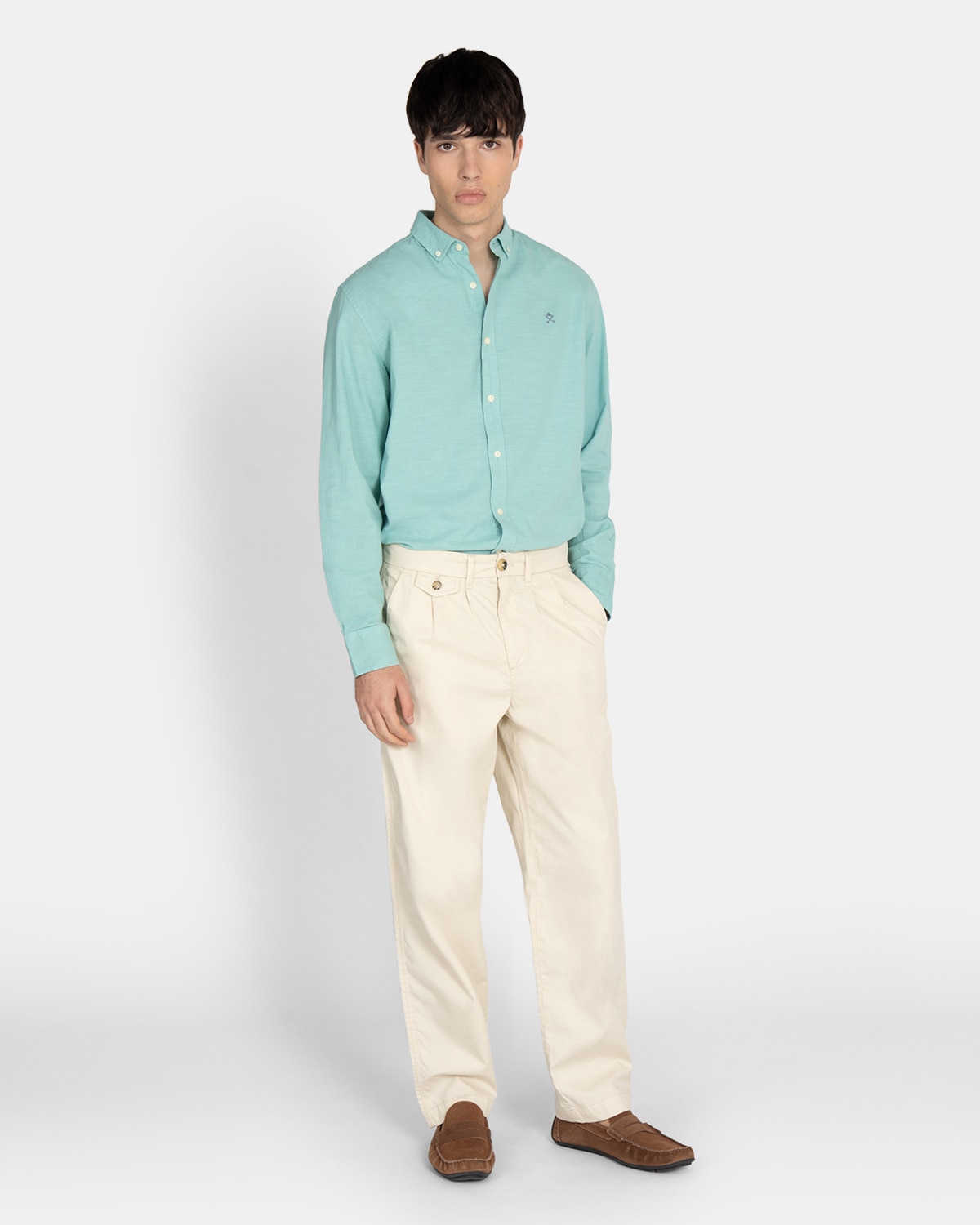 Camisa de lino de hombre lisa - Harper & Neyer - Verde Verde-4