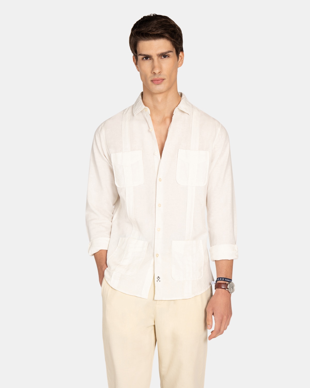 Harper & Neyer - Camisa guayabera de hombre lisa.